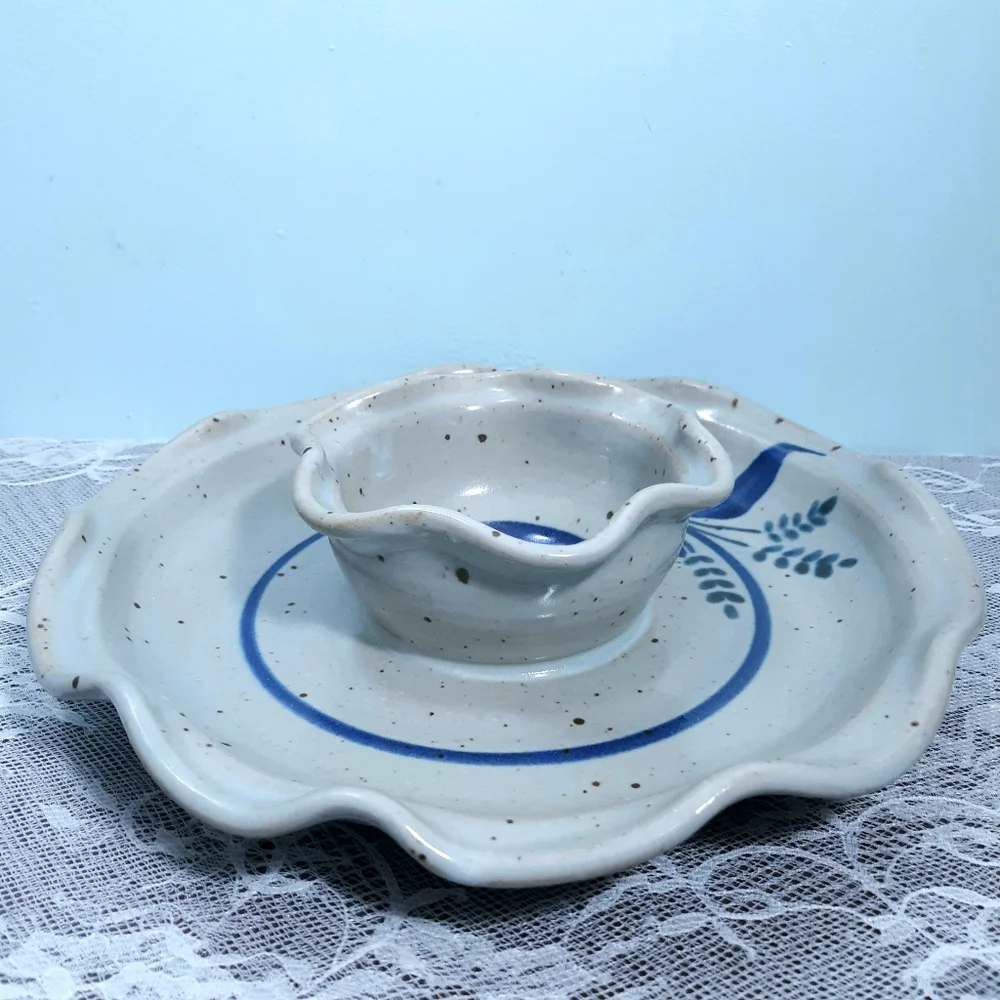 Joel Edwards Chip and Dip Plate Hand Thrown Studio Art Pottery Bowl Wheatberry